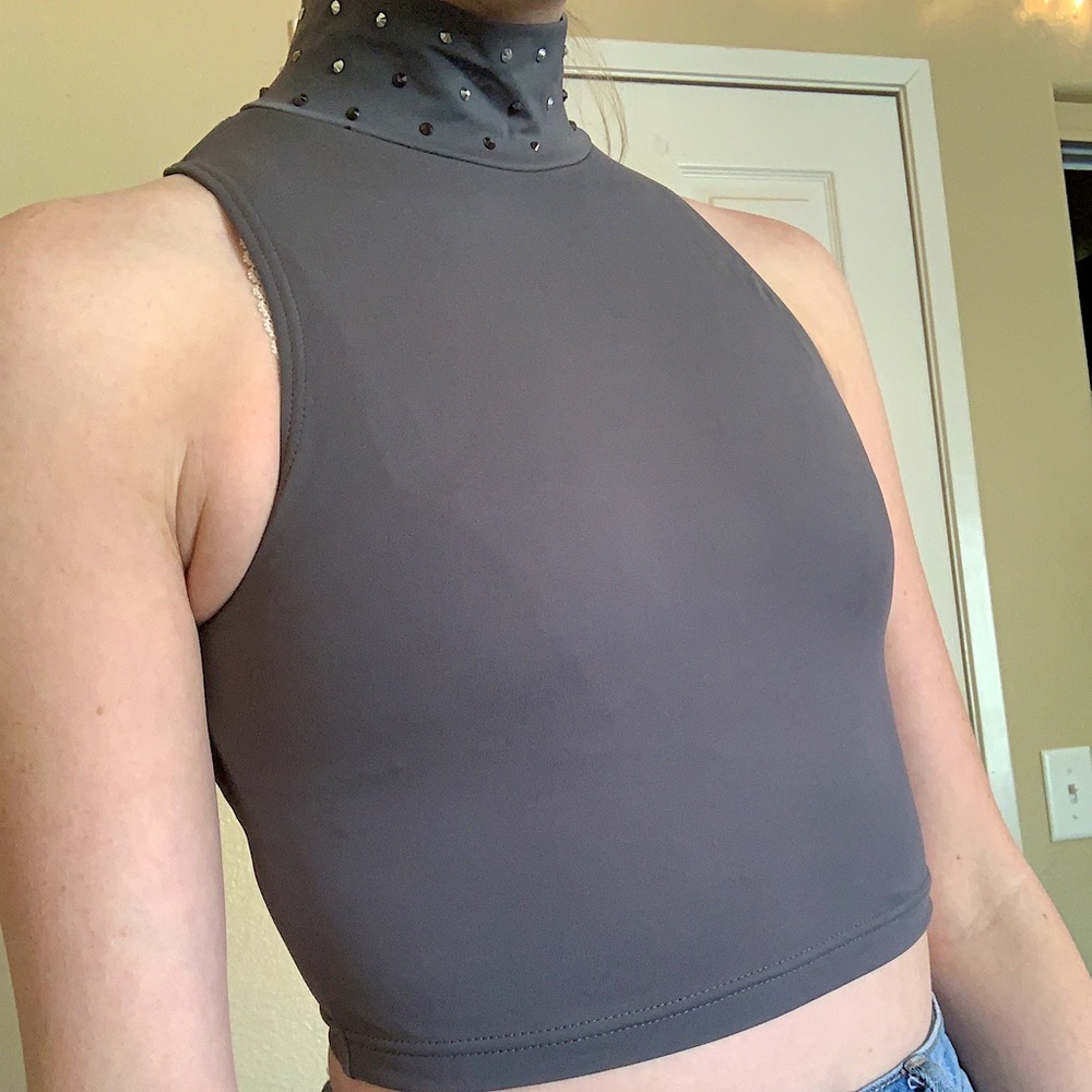 Grey high neck crop top